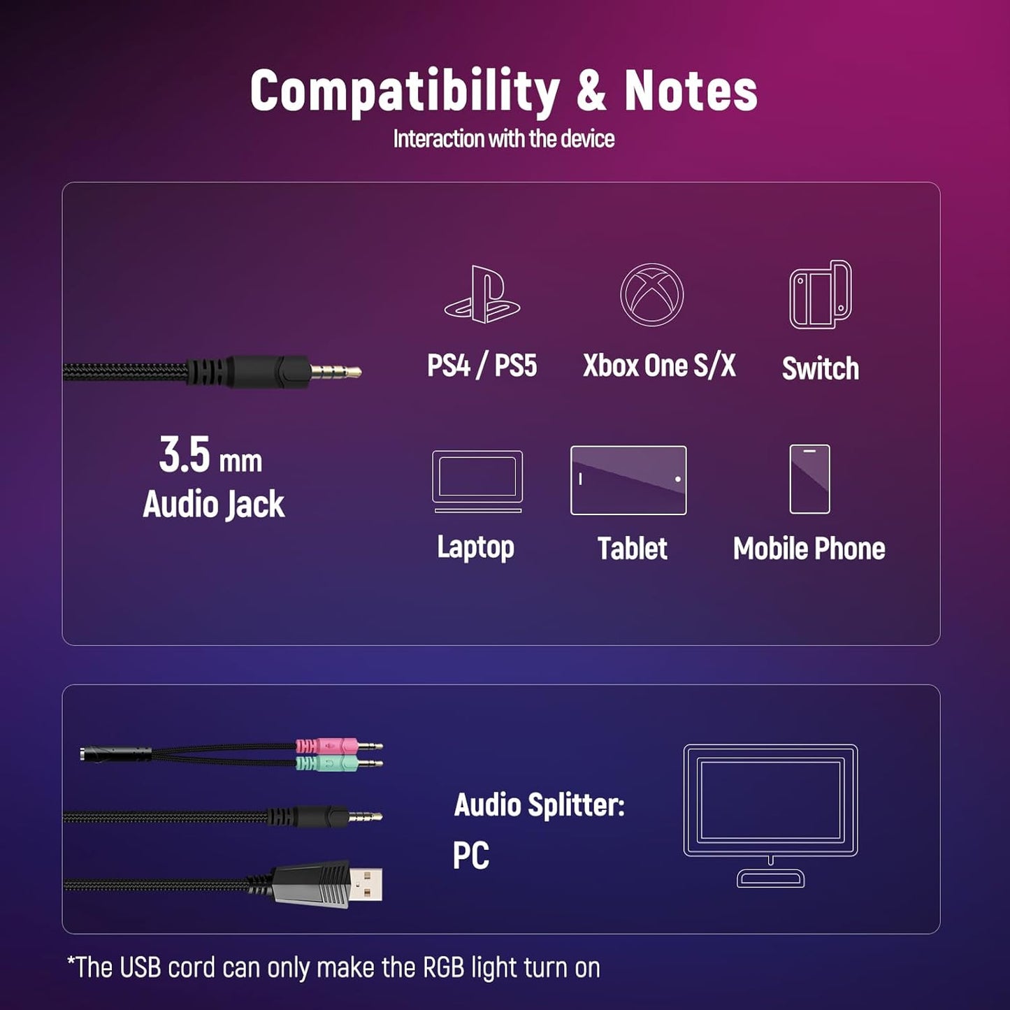 Gaming Headset for PS5, PS4, PC, and Xbox Series X/S - Over-Ear Design with Noise-Cancelling Mic, RGB Lighting, and Deep Bass Stereo Sound