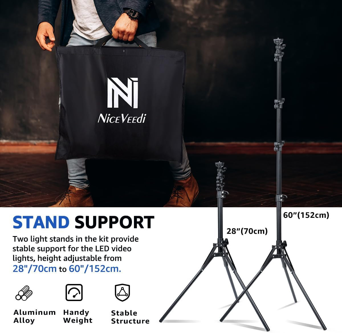 2-Pack LED Video Light Kit with Adjustable Color Temperature (2800-6500K), Dimmable Continuous Lighting, Tripod Stand & Phone Holder
