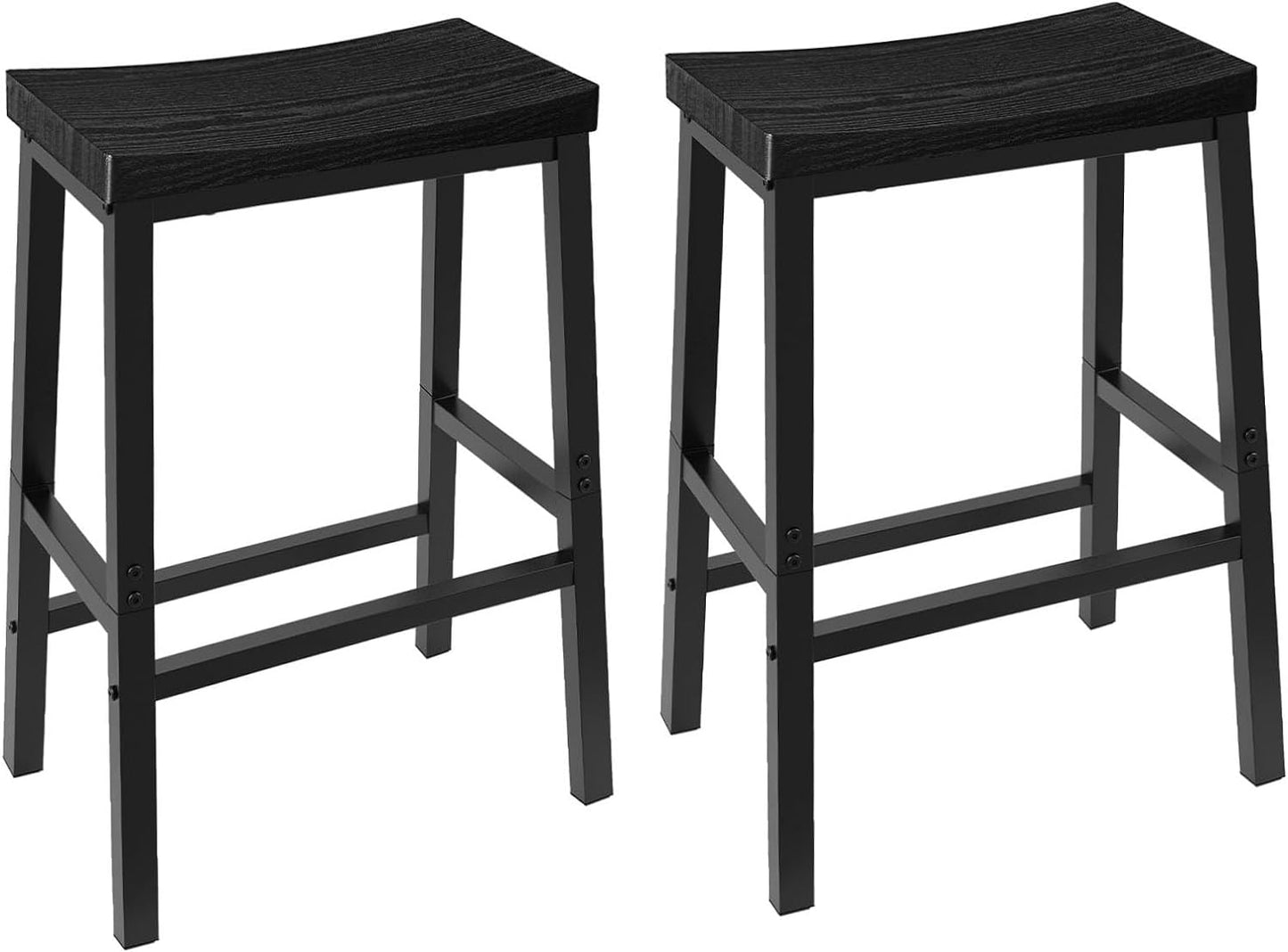 Set of 2 Industrial Saddle Bar Stools with Footrests in Rustic Brown and Black for Dining Room and Kitchen