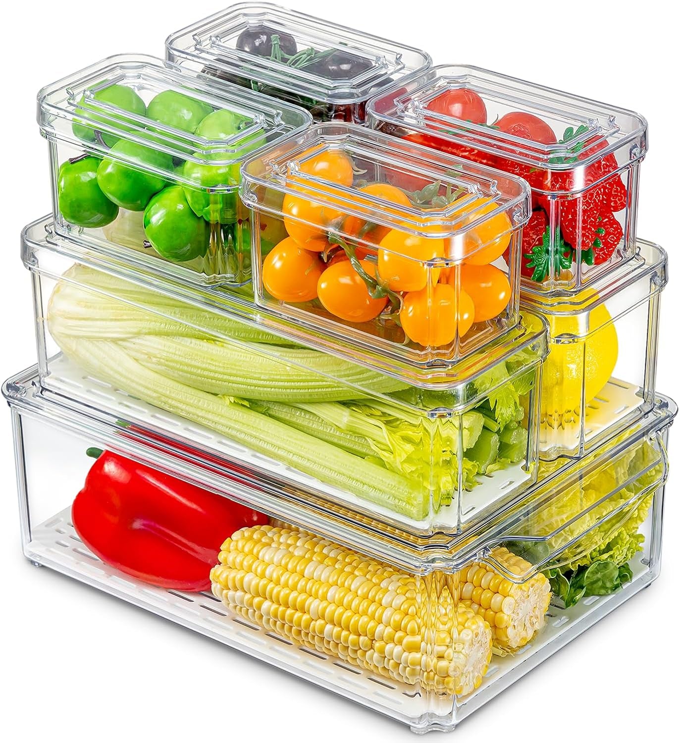 10-Pack Stackable BPA-Free Fridge Organizers with Lids, Clear Produce Storage Bins for Fruits, Vegetables, Snacks, and Eggs
