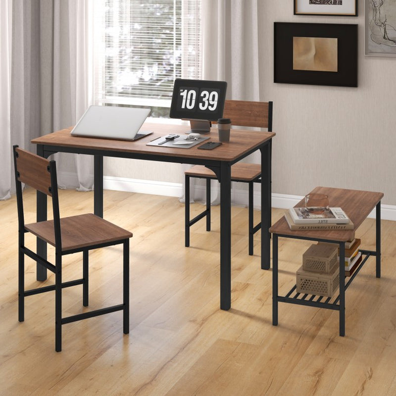 Rustic 4-Piece Dining Table Set with Two Chairs and Bench