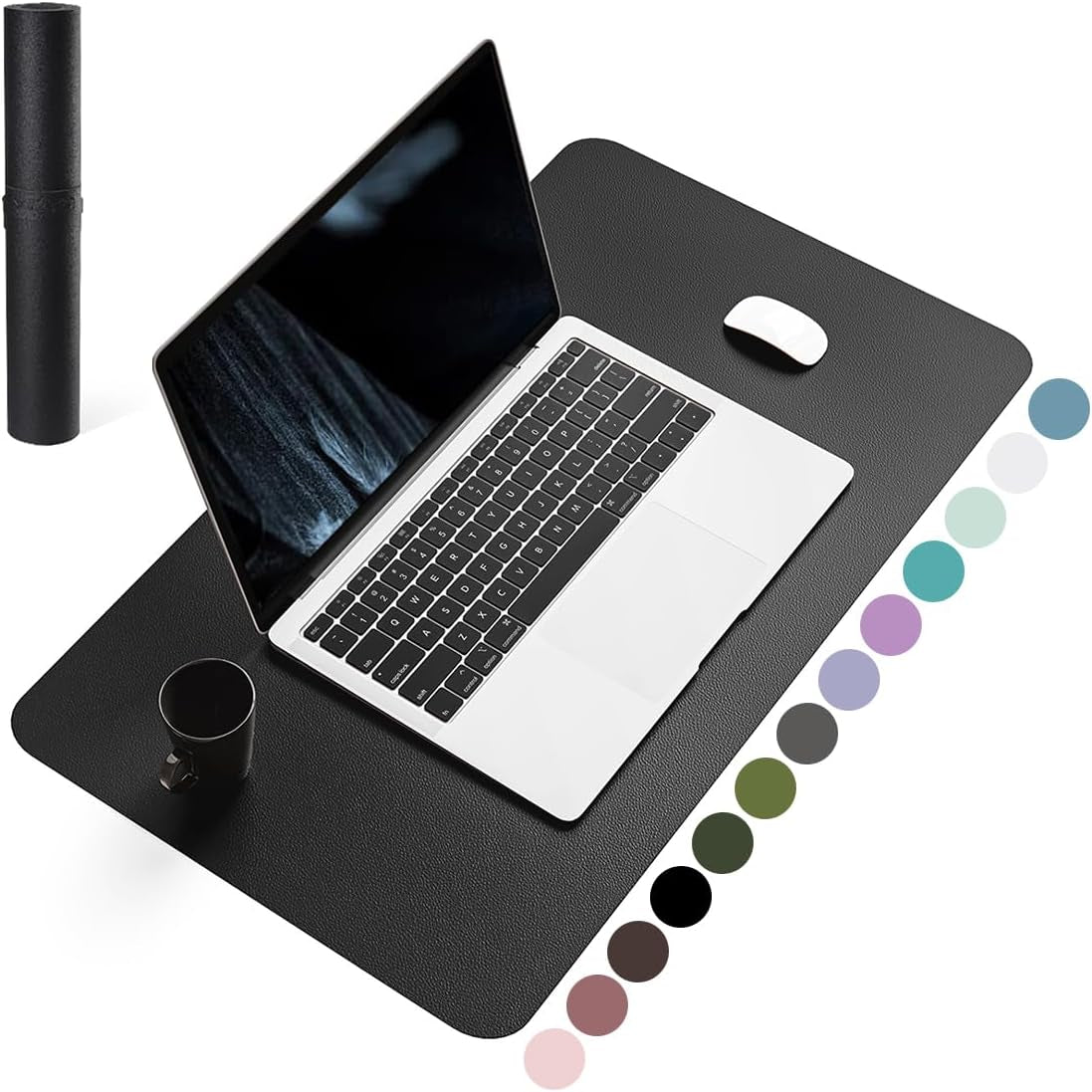 Non-Slip Waterproof PVC Leather Desk Pad, Ultra-Thin Large Mouse Pad, Easy-Clean Writing Mat (Olive Green, 31.5" x 15.7")