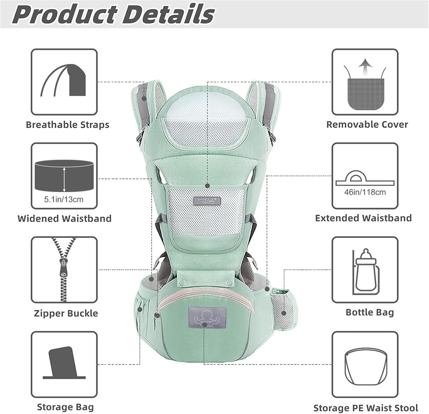 Ergonomic Baby Carrier with Hip Seat - Versatile Kangaroo Bag for Infants to Toddlers (7-66 lbs) - Front and Back Carrying Option