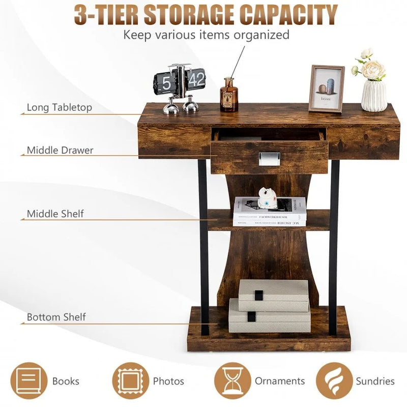 Elegant Console Table with Drawer and Two-Tier Shelving for Entryway and Living Room