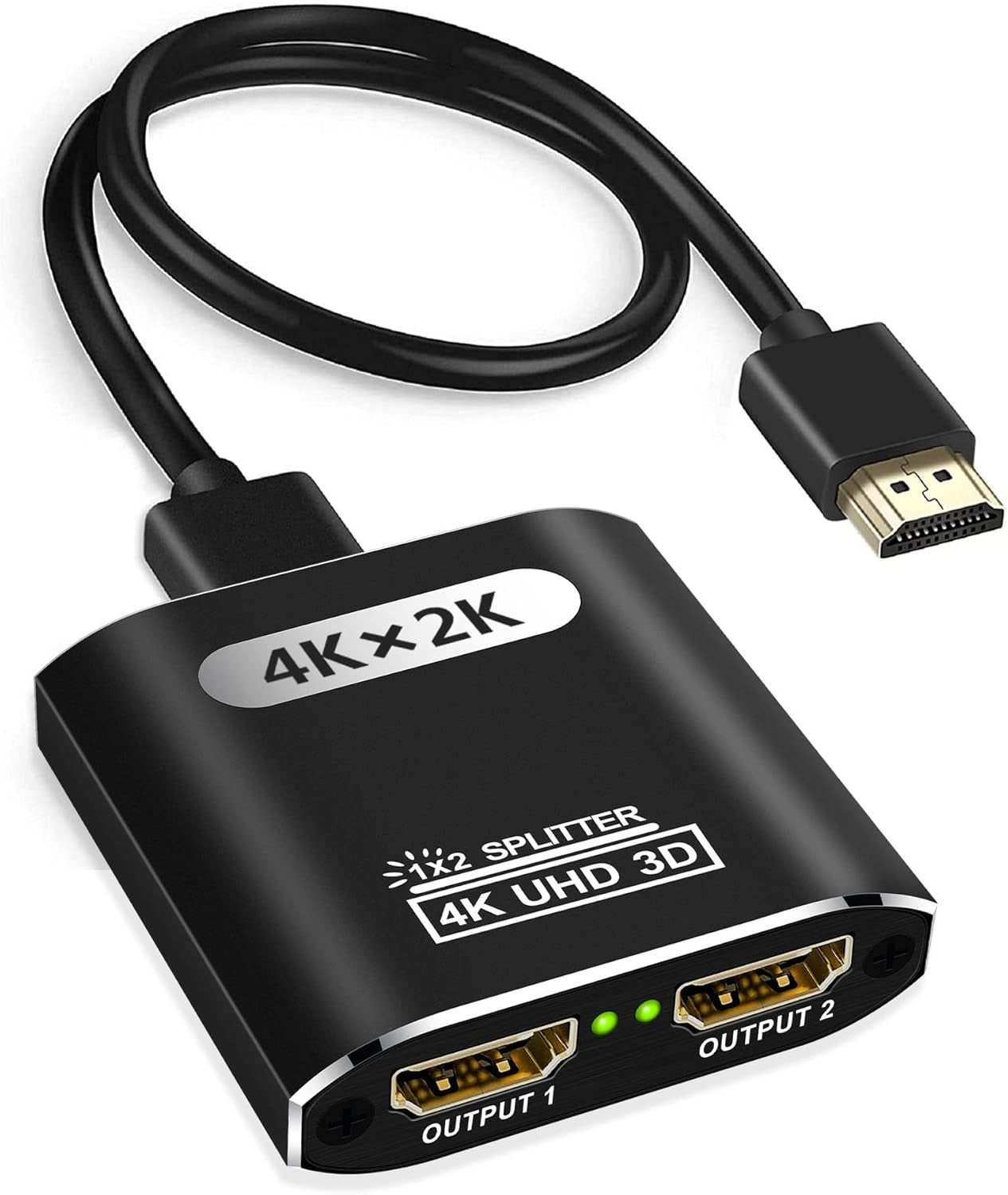 4K HDMI Splitter 1x2 for Dual Monitors, Aluminum Design, Supports 3D and Full HD 1080P, Compatible with PS4, Fire Stick, and HDTV