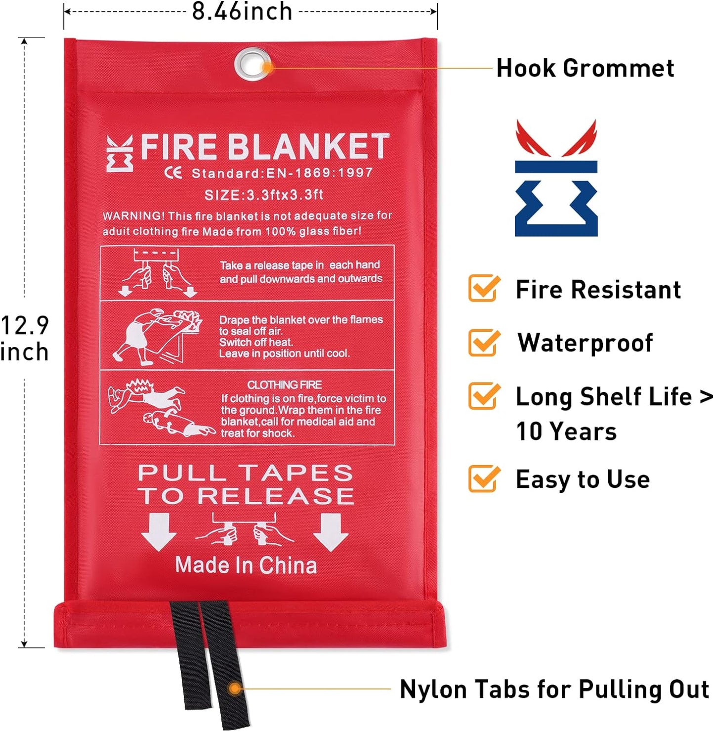 Fire Blanket - Emergency Survival – Fiberglass Sheet - Kitchen School Fireplace Grill Car (2Pcs-Fireblankets)