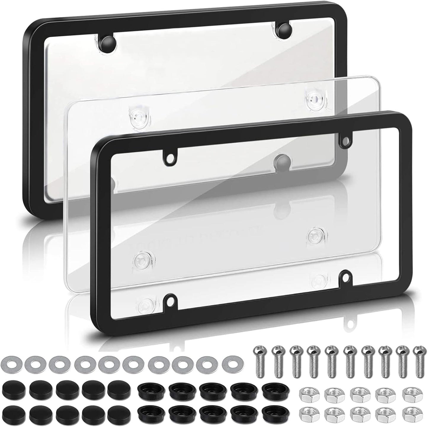 2-Pack License Plate Covers with Screw Caps - Smoked Bubble License Plate Frames and Protectors