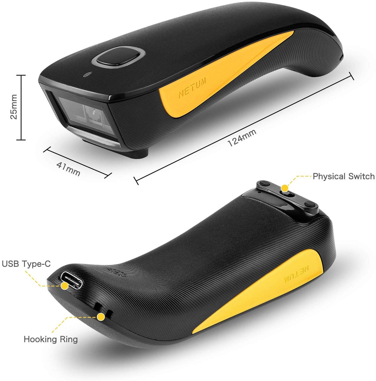 QR Code & Barcode Scanner - Compact Bluetooth-Compatible USB 1D/2D Image Reader for Inventory Management - C750