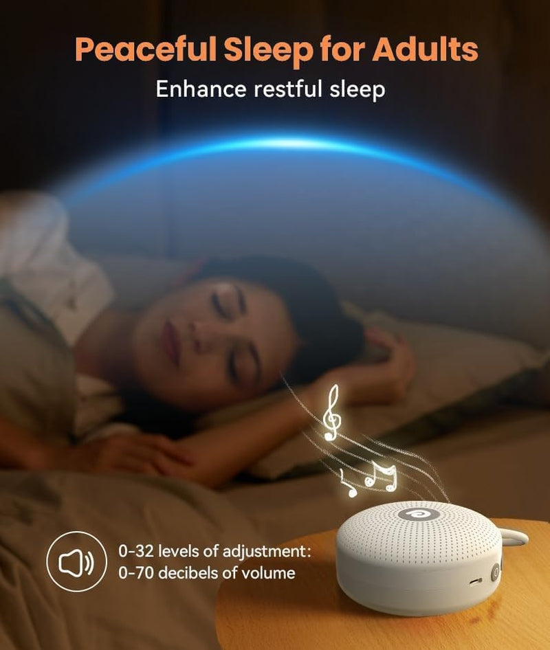 Portable White Noise Machine - Rechargeable Sound Therapy Device, Featuring 21 Soothing Sounds- Long-lasting Battery