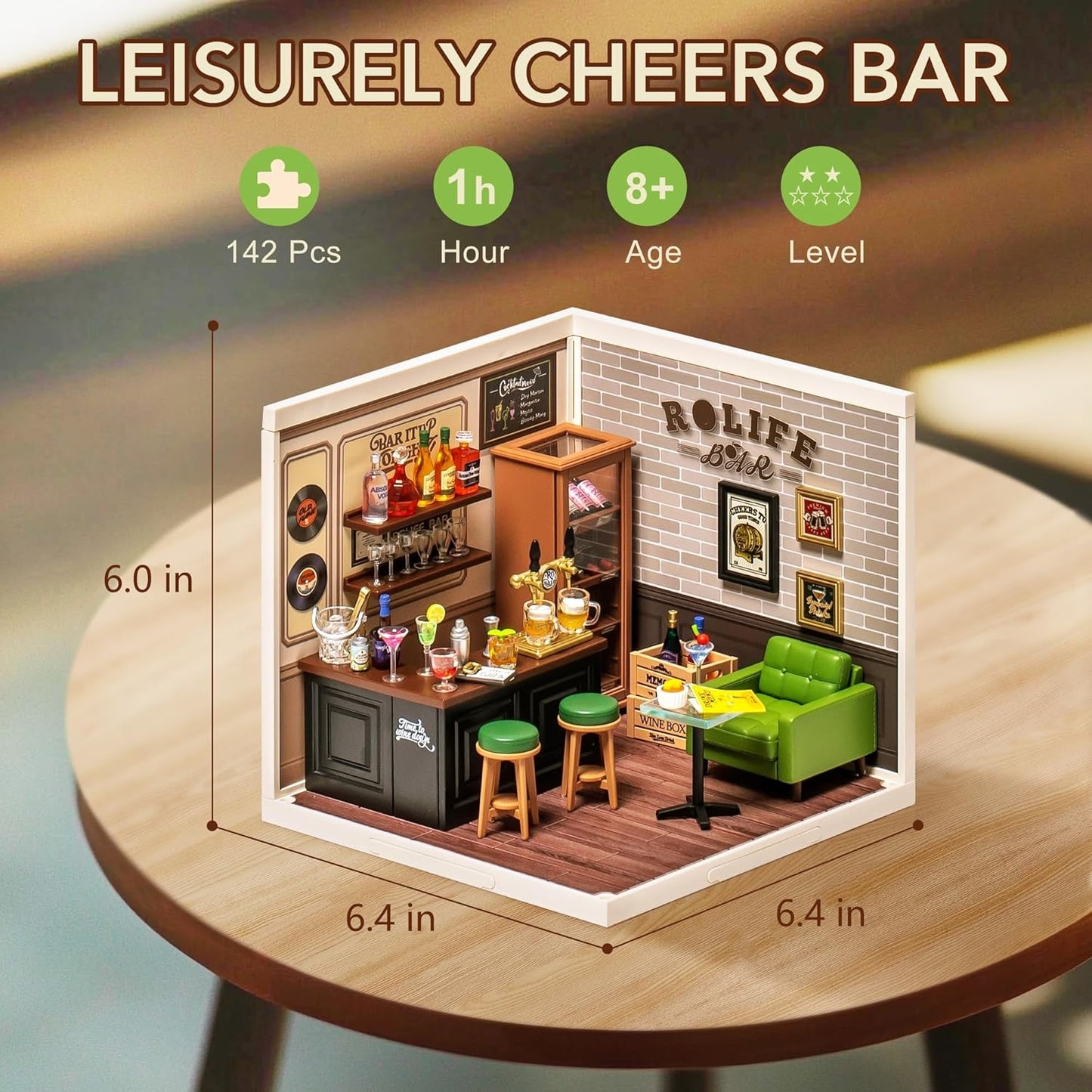 Miniature House Kit DIY Plastic House Building Toy Set with LED Tiny Store Making Kit Model Craft Hobby Unique Gift (Leisurely Cheers Bar)