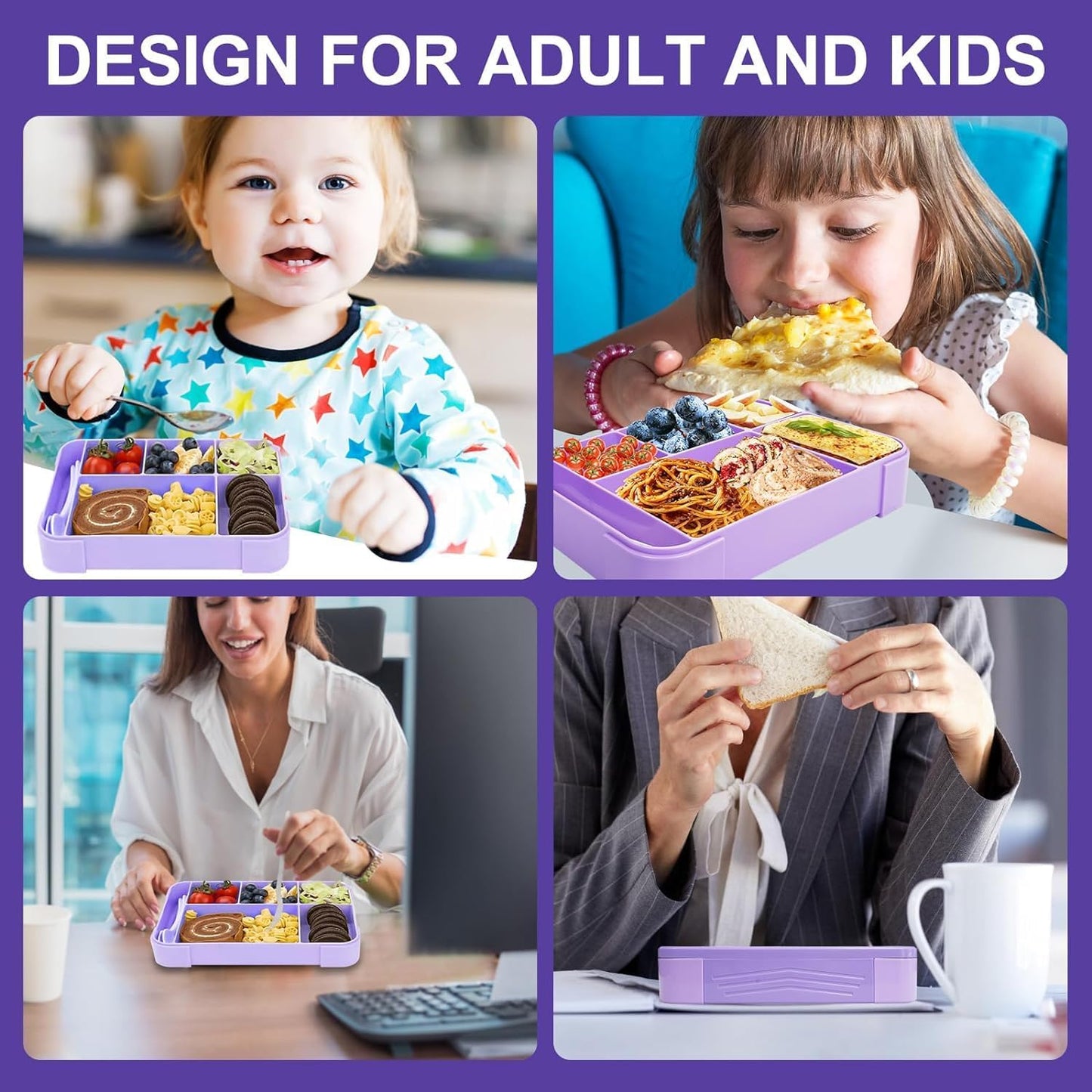 Lunnch Box for Kids and Adults - Leak-Proof Lunch Container with 5 Compartments, BPA Free, Dishwasher Safe