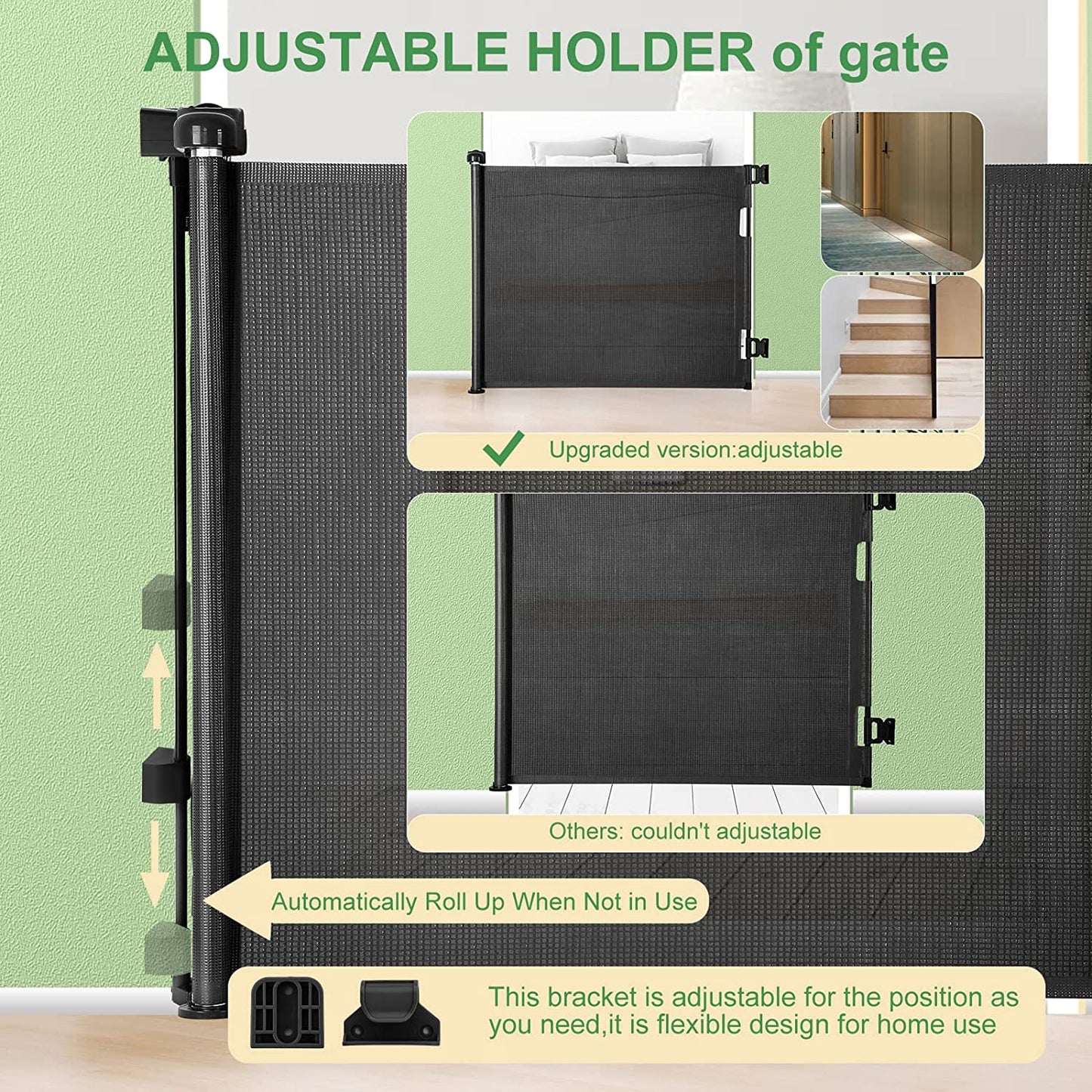 Retractable Extra Wide Baby Gate - 33” Tall, Extends to 55” Wide, Mesh Safety Gate, Kids and Pets, Suitable for Stairs, Indoor/Outdoor (33”X55” - Black)