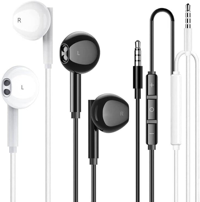 2-Pack 3.5mm Wired In-Ear Earphones with Noise Isolation, Built-In Microphone, and Volume Control