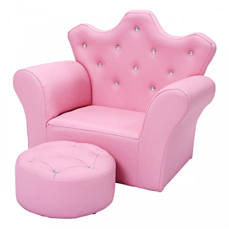 Upholstered Children's Princess Sofa Set with Ottoman and Diamond Accents for Boys and Girls