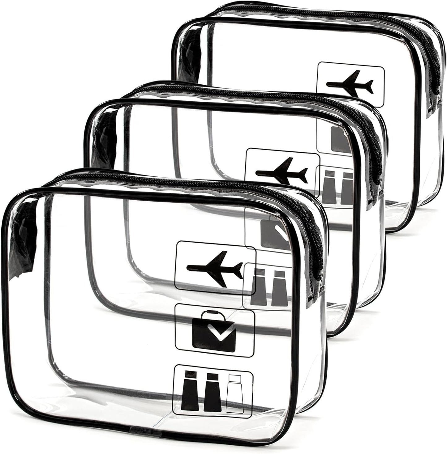 3-Pack TSA Approved Clear Travel Toiletry Bags with Zipper, Quart Size Cosmetic Makeup Bags for Airport Carry-On Essentials
