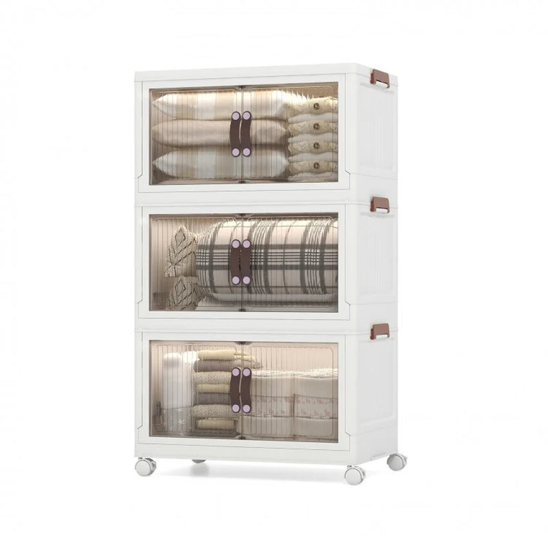 25.5/60 Gallon 3-Tier Stackable Storage Bins with Magnetic Doors and Lockable Casters