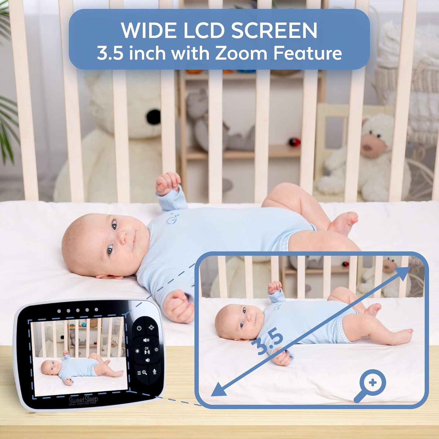 Baby Monitor with Camera - Superior Image and Sound Quality, Night Vision Capability, Temperature Display, and Pan-Tilt-Zoom Functionality