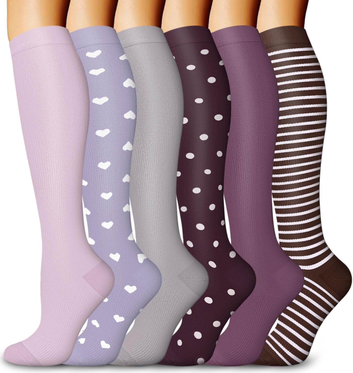 6 Pairs of Compression Socks for Men and Women, 15-20 mmHg Support Stockings for Swelling Relief, Running, Hiking, Travel, and Nursing