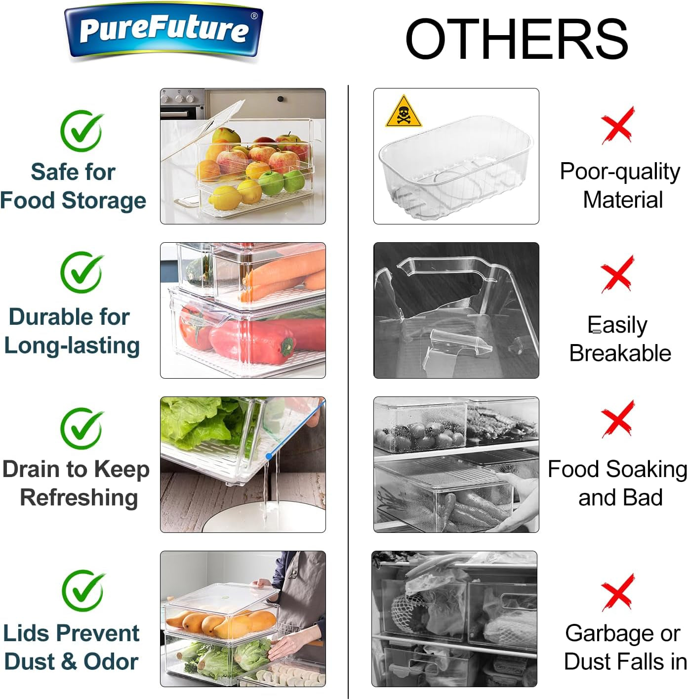 10-Pack Stackable BPA-Free Fridge Organizers with Lids, Clear Produce Storage Bins for Fruits, Vegetables, Snacks, and Eggs