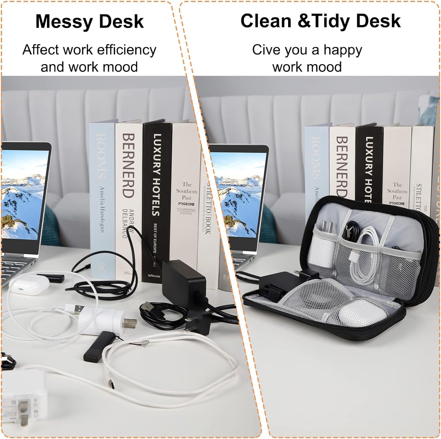 Portable Electronics Travel Organizer - Waterproof Double Layer Design for USB Drives, Cords, Chargers, Phones, Earphones, Power Banks, Mouse, and SD Cards - Black