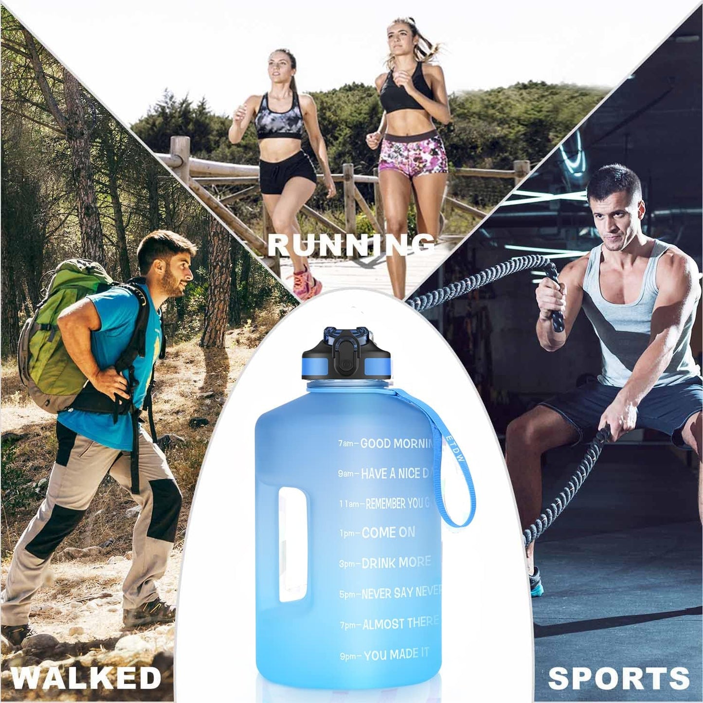 74OZ BPA-Free Gallon Water Bottle with Straw and Time Marker, Leakproof Fitness Container with Handle