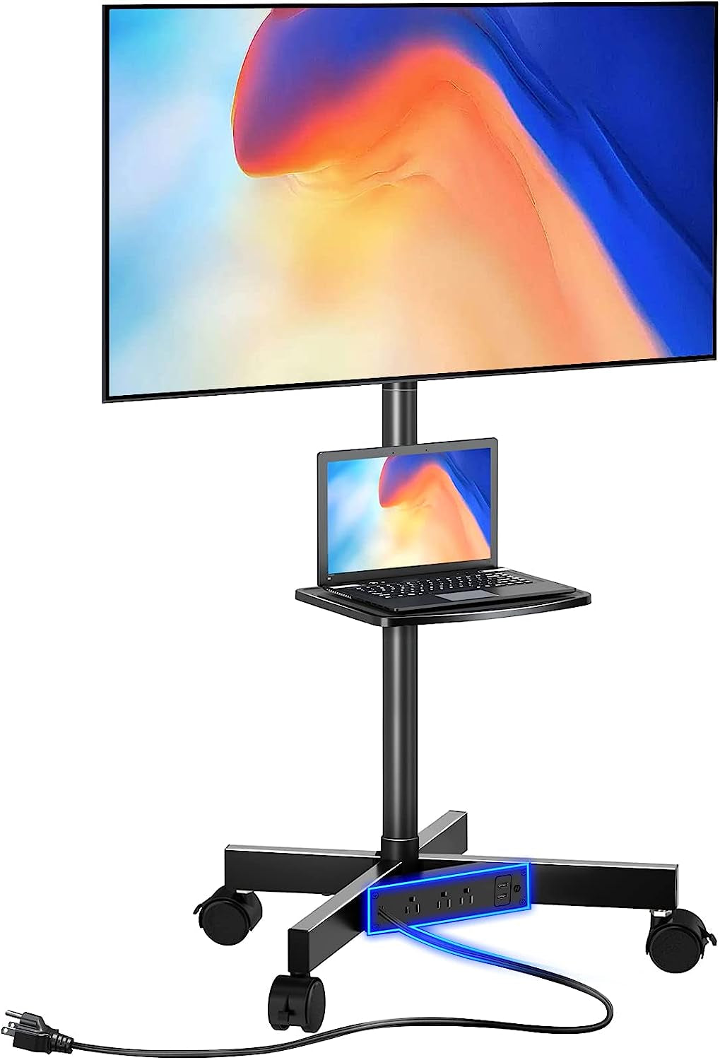 Mobile TV Cart with Power Outlet for 23-60 Inch Screens Up to 88 lbs, Height Adjustable Rolling Stand with AV Shelf, VESA 400x400 mm
