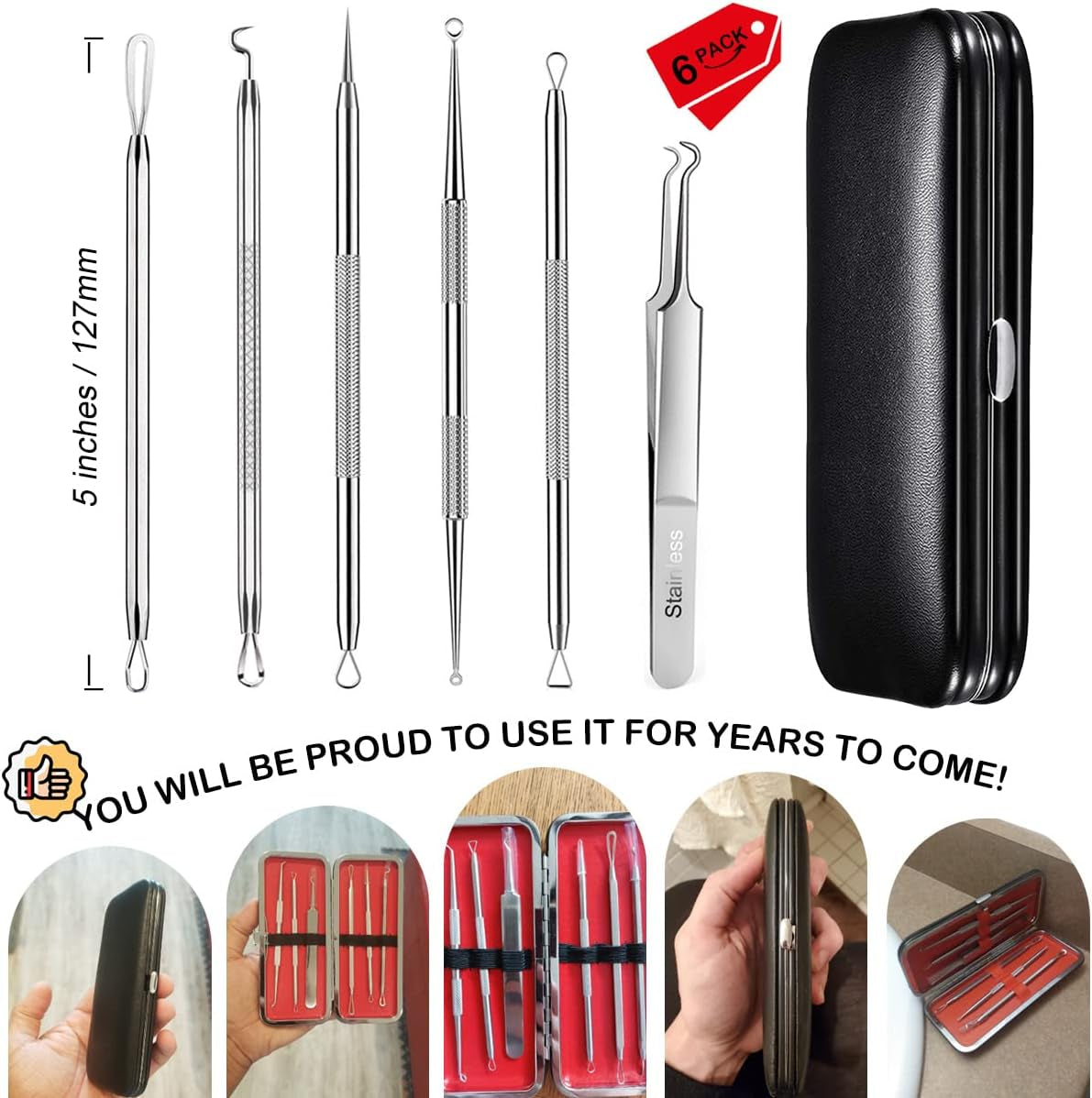 Professional Blackhead Remover Tool Kit - 6-Piece Pimple Extractor Set for Acne, Whiteheads, and Blemishes with Organized Case