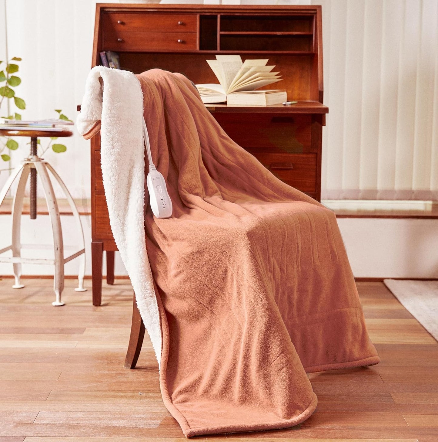 Heated Blanket-Electric Blanket,50"X60" Soft Heated Throw Blanket with 5 Heating Levels & 3 Hours Auto-Off,Over-Heat Protection Fast-Heating,Machine Washable(Almond)