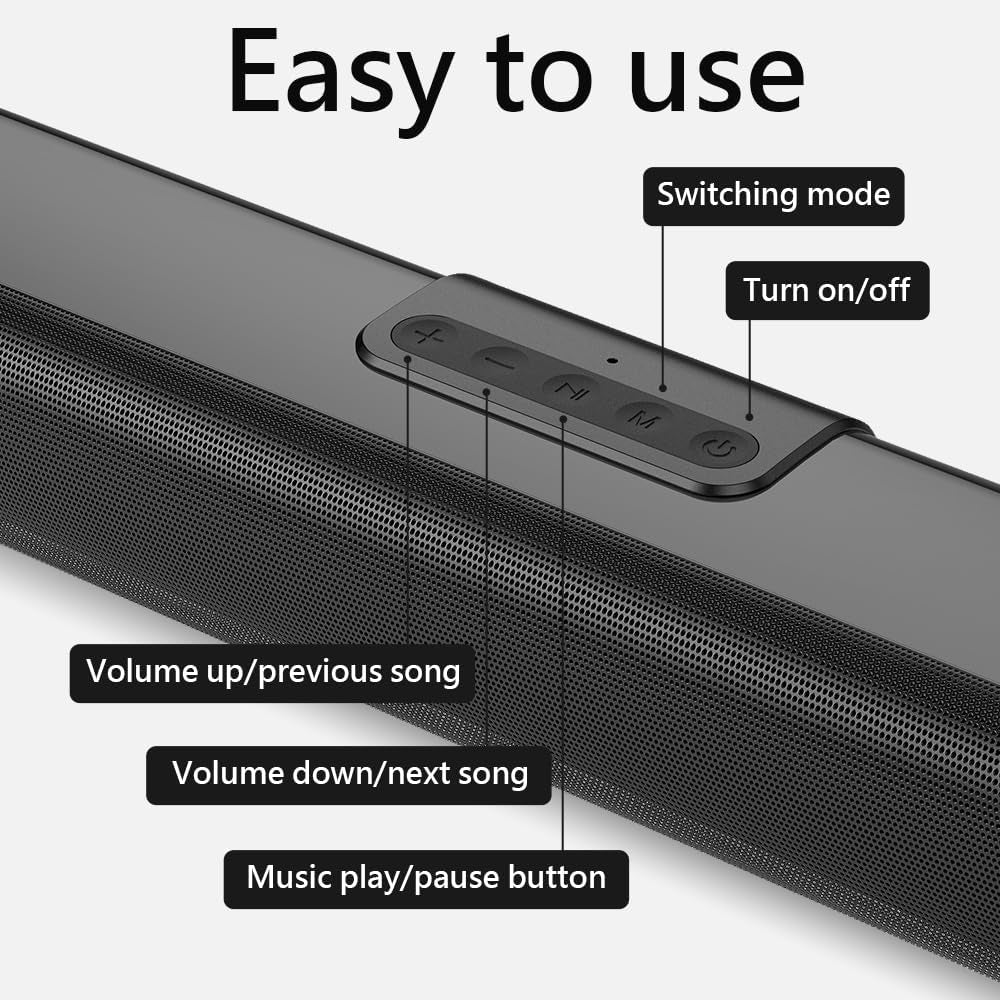 16-Inch Bluetooth Sound Bar for TV - 50W Home Audio Speaker - Subwoofer, Bass & Surround Sound, Wall Mountable - Aux/HDMI/Optical/USB - 3EQs