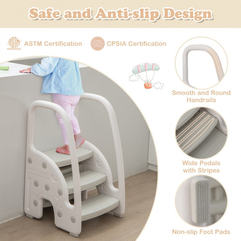Toddler 3-Step Stool with Safety Handles and Non-Slip Pedals