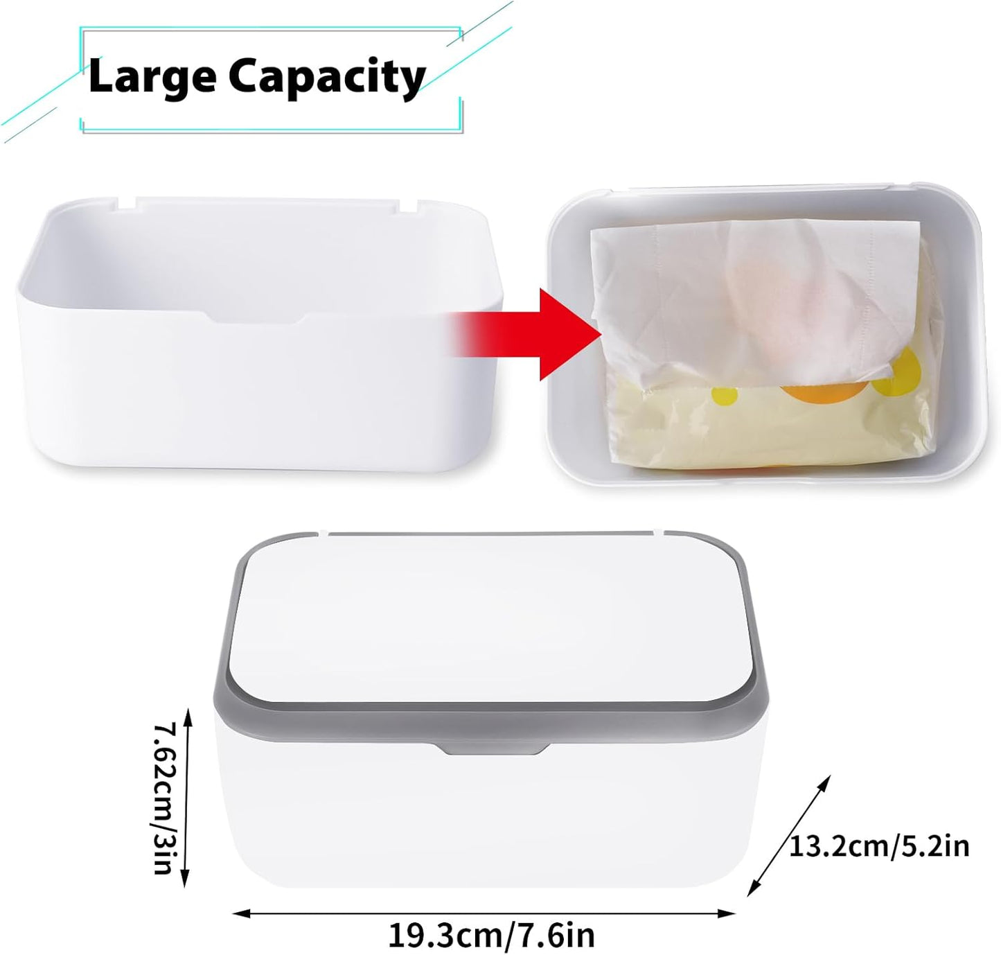 2 Pcs Wipes Dispenser, Dustproof Wipes Container, Wet Tissue Box Baby Wipe Holder, Large Capacity, Case with Secure Lid (Grey+Blue)