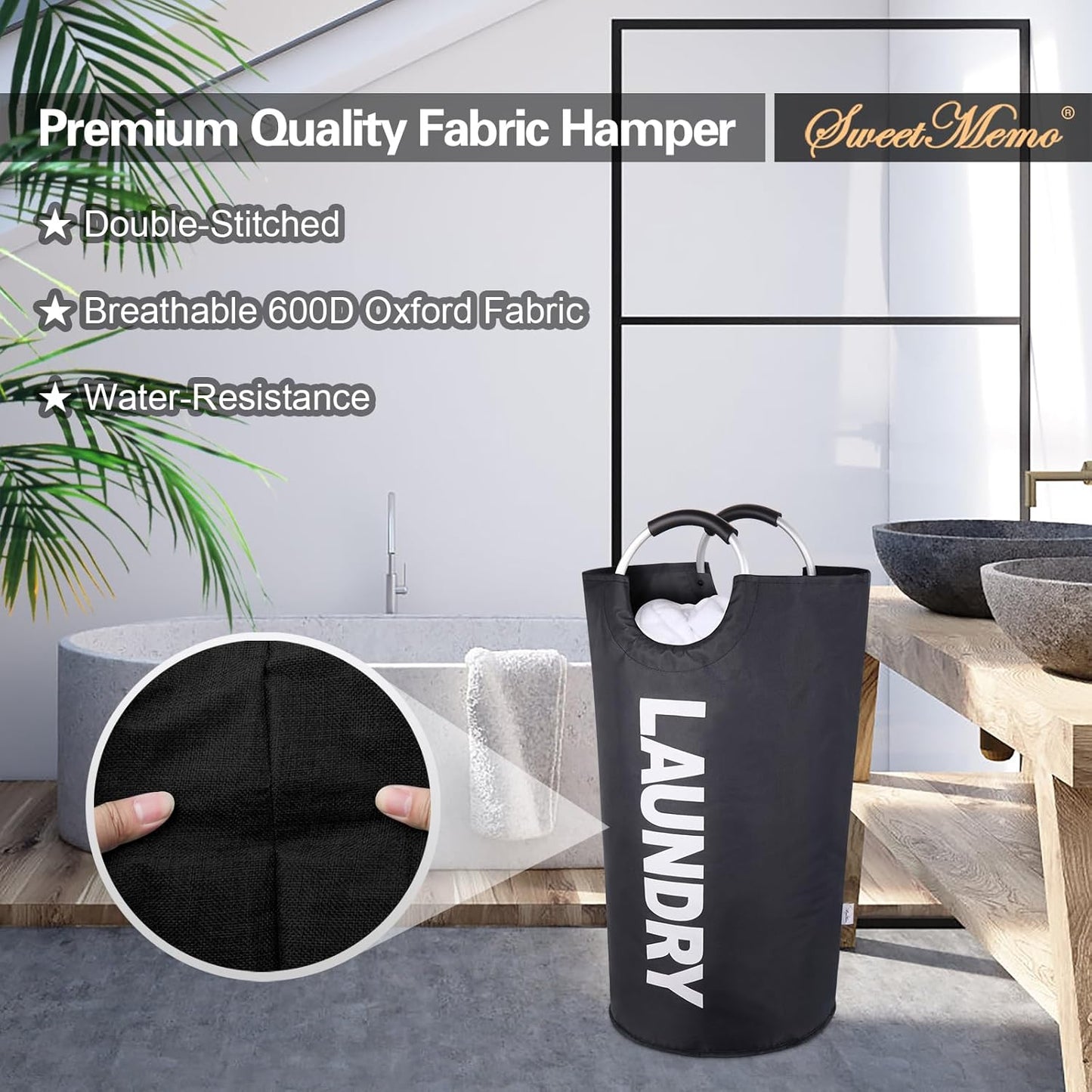95L Large Laundry Baskets Collapsible, Tall Laundry Hampers, Canvas Laundry Bag Hamper, Fabric Clothes Hamper with Handles, Foldable Laundry Bin (Black)
