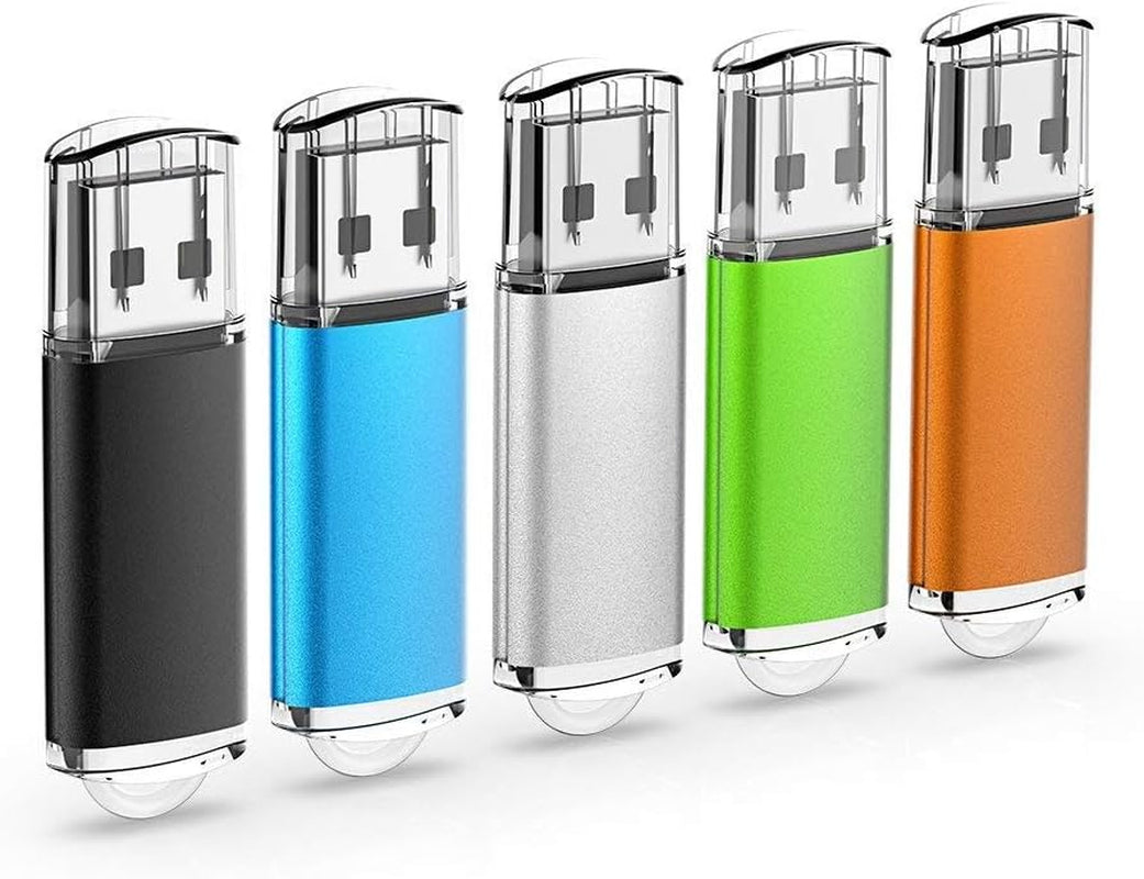 64GB USB Flash Drive - 5-Pack Retractable Memory Sticks (USB 2.0) in Black, Red, Blue, Green, and Purple for Data Storage