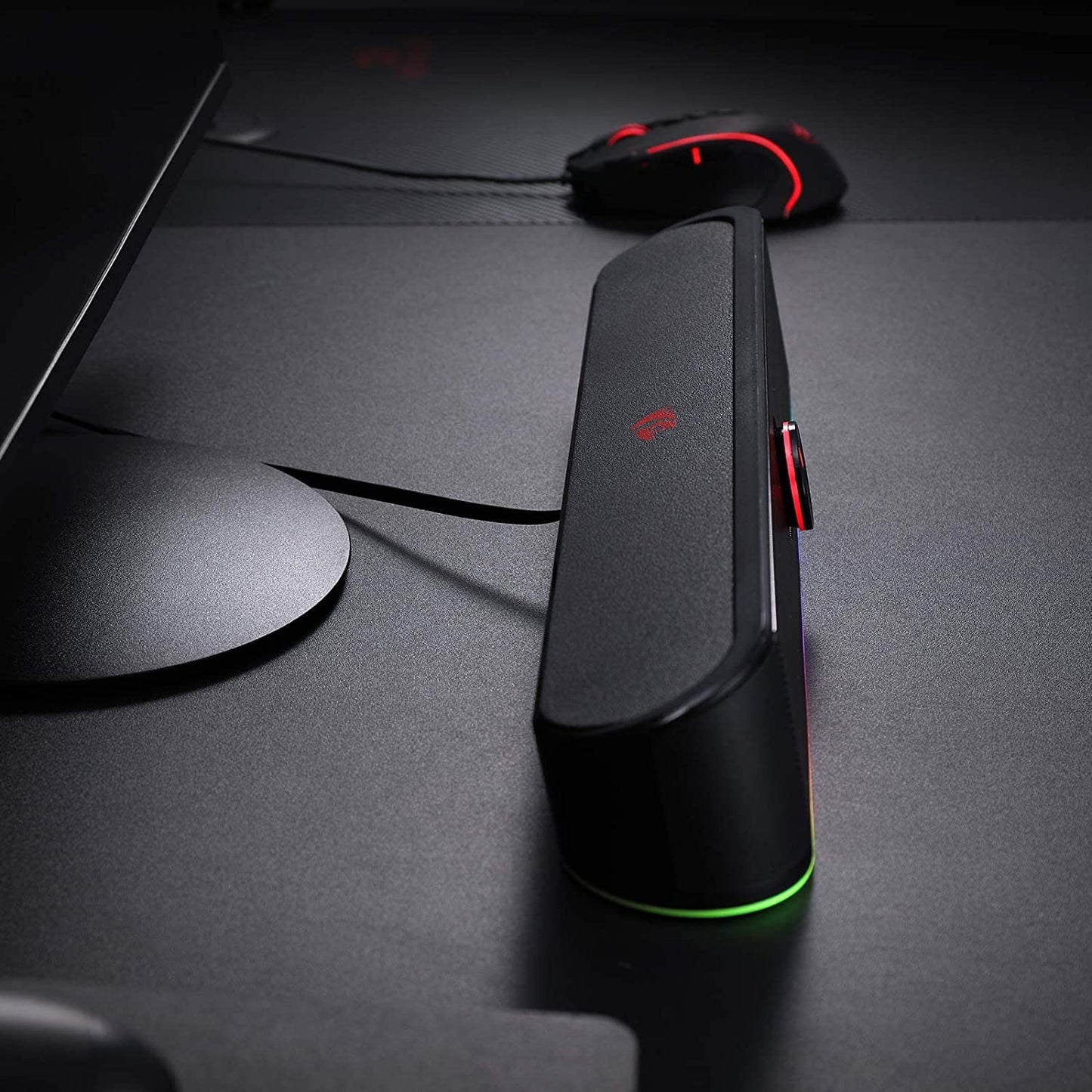 RGB Desktop Soundbar - 2.0 Channel Computer Speaker with Dynamic Audio-Light Sync, Touch-Control Backlit Volume Knob, USB Powered with 3.5mm Cable