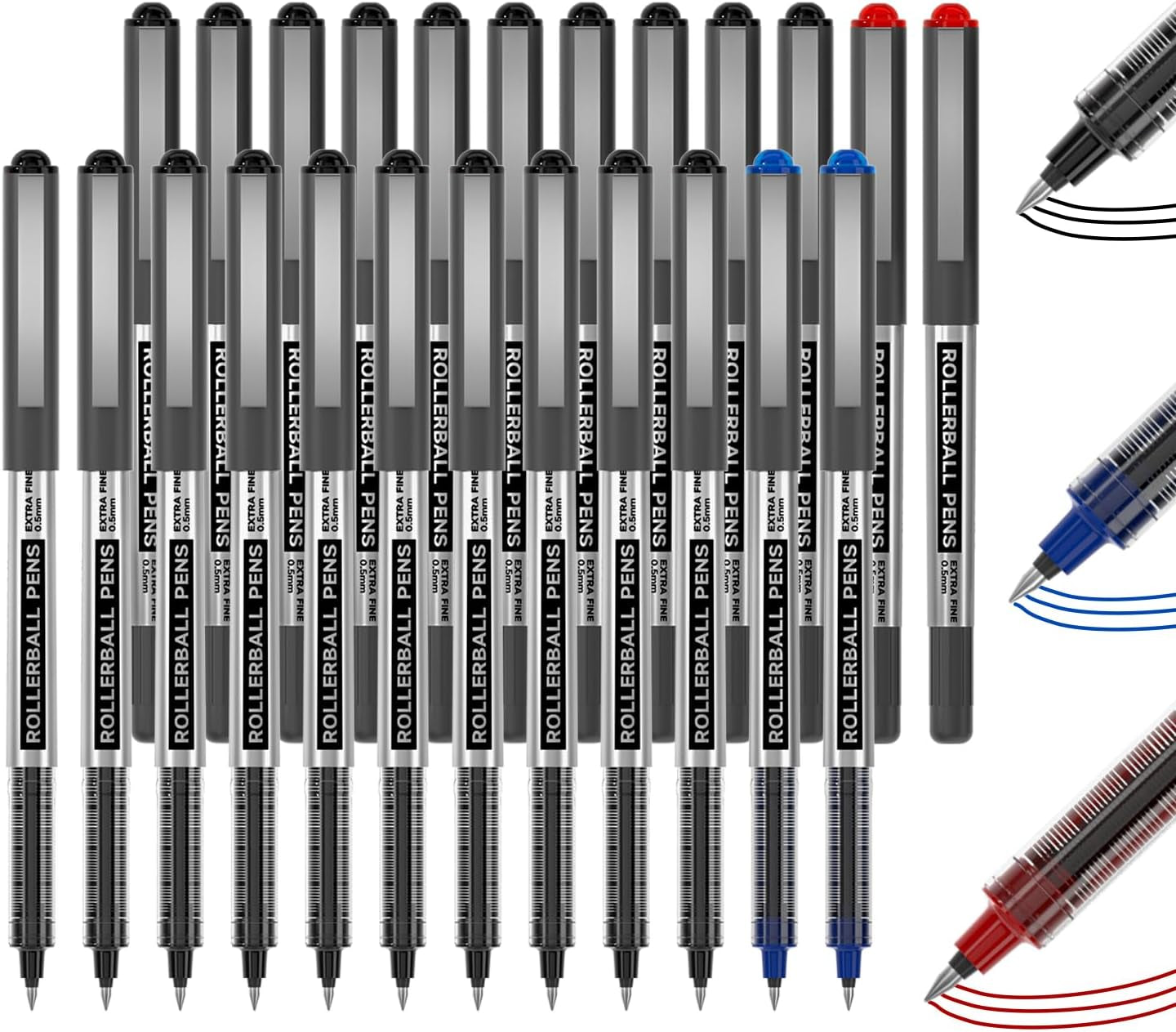 Rollerball Pens, 25 Pack Black Fine Point Roller Ball Pens, 0.5Mm Liquid Ink Pens for Writing Journaling Taking Notes School Office