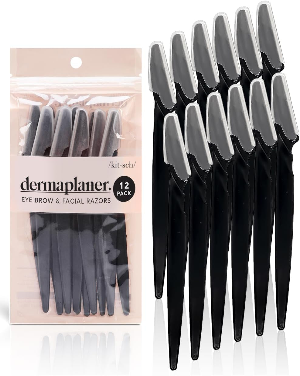 Dermaplaning Razor Set for Women - 12-Piece Facial and Eyebrow Shaver Collection (Black)