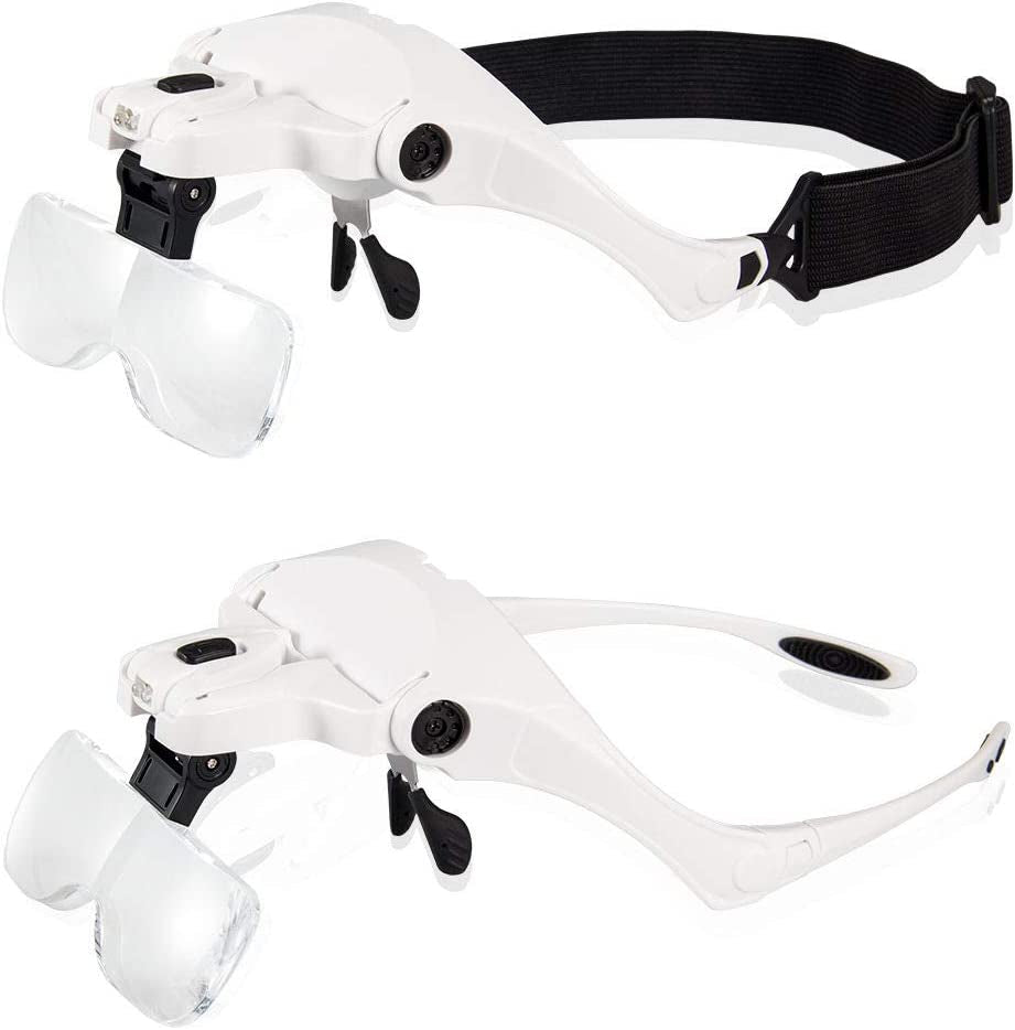 Lighted Head-Mounted Magnifying Glasses with Adjustable Headstrap-Precision Work, Jewelry, Watch Repair, Arts & Crafts, Reading