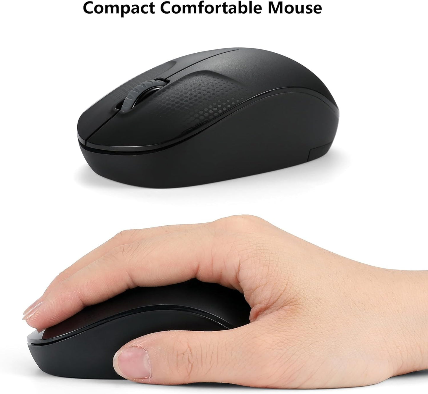 Wireless Keyboard and Mouse Set for Windows - Full-Sized Cordless Keyboard and Silent 1600 DPI Mouse with USB Receiver (Black)