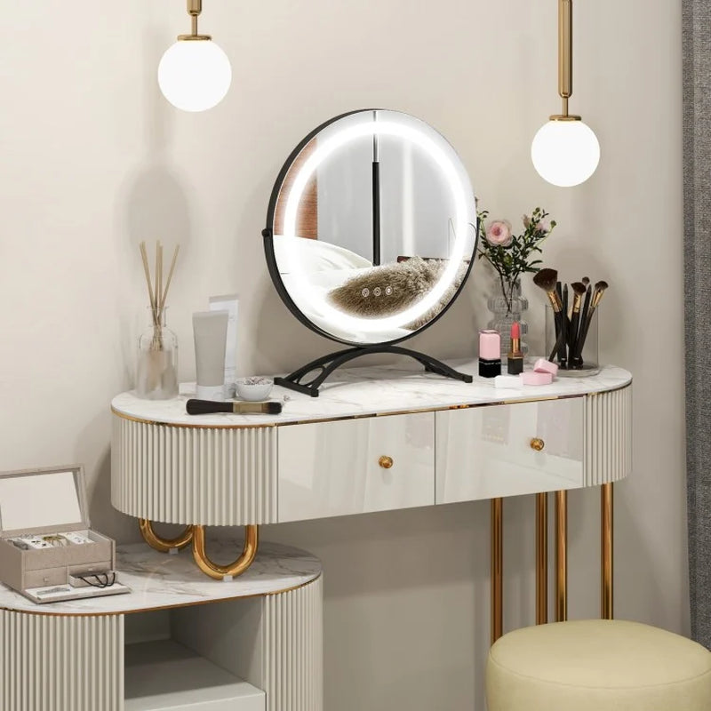 16-Inch Round LED Vanity Mirror with Three Color Temperature Settings and Adjustable Brightness