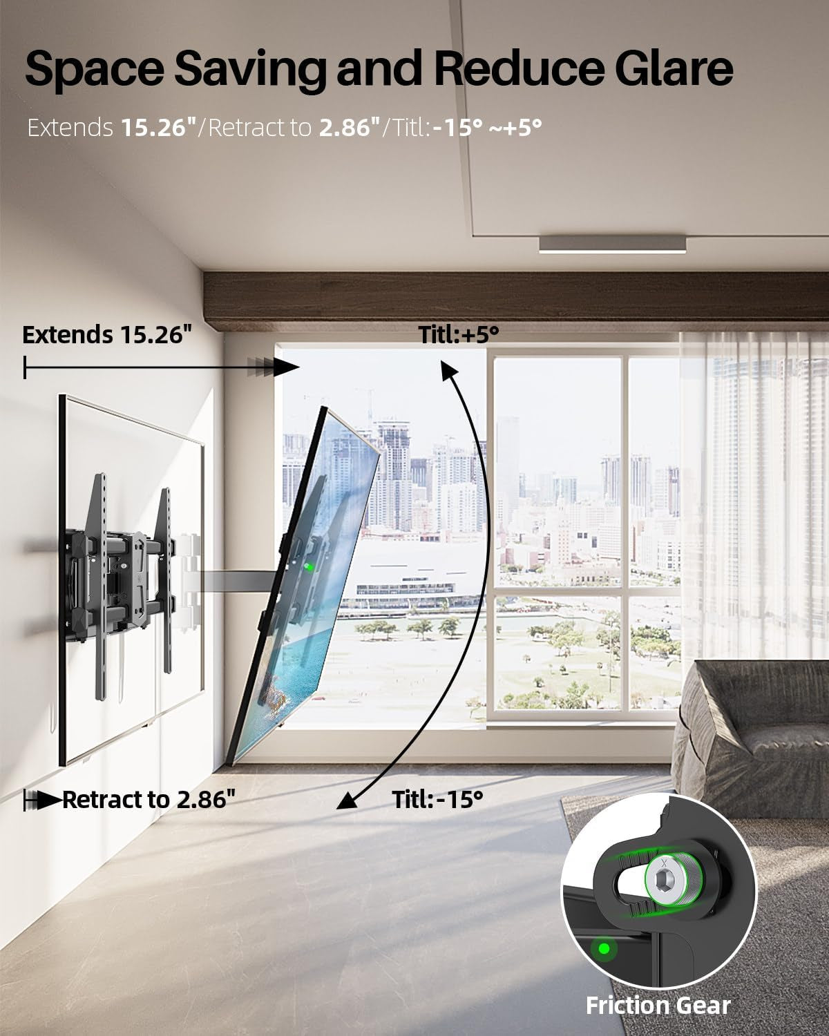 Full Motion TV Wall Mount for 42"-84" TVs, Articulating Swivel and Tilt Bracket, Max VESA 600x400mm, Supports Up to 120 lbs