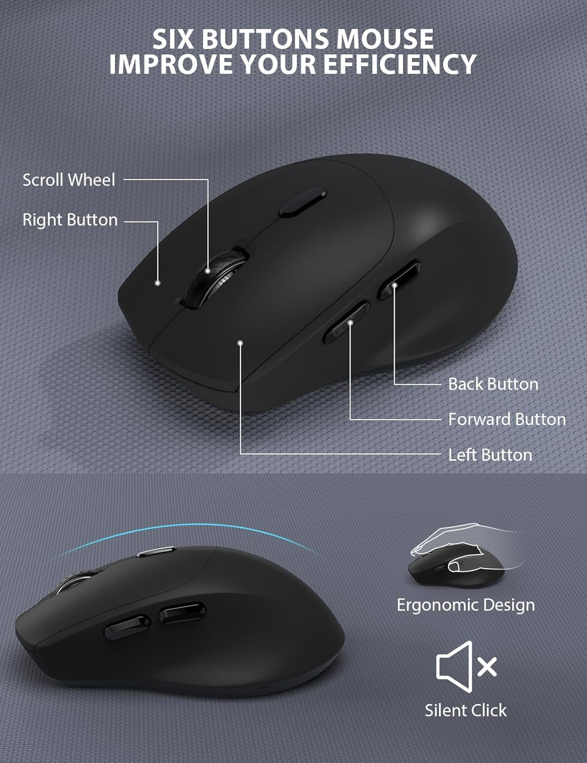 Wireless Ergonomic Keyboard and Mouse Combo - Full-Sized Design with Wrist Rest, Phone Holder, Sleep Mode, and Silent 2.4GHz Connectivity (Black)