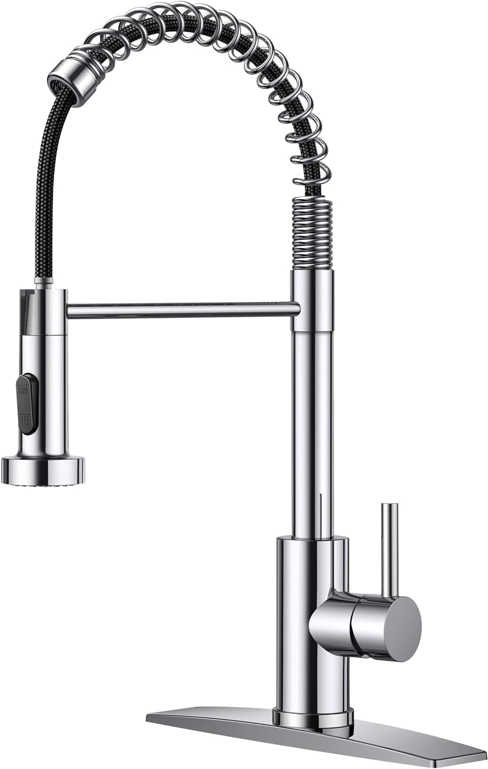 Matte Black Commercial Kitchen Faucet with Pull-Down Sprayer and Deck Plate, Single Handle Design