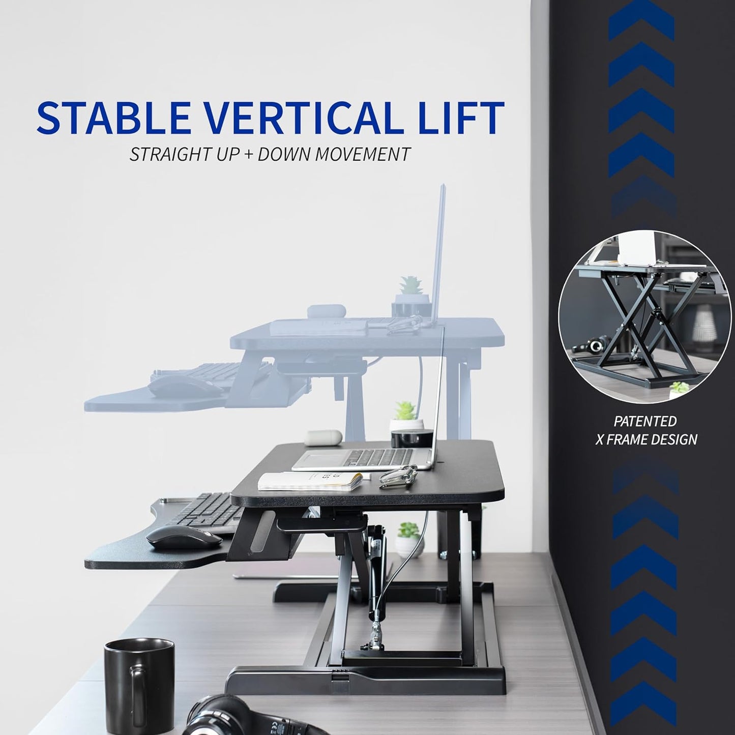 81Cm Height Adjustable Desk Converter - Sit to Stand Riser for Dual Monitors and Laptops with Wide Keyboard Tray, Black