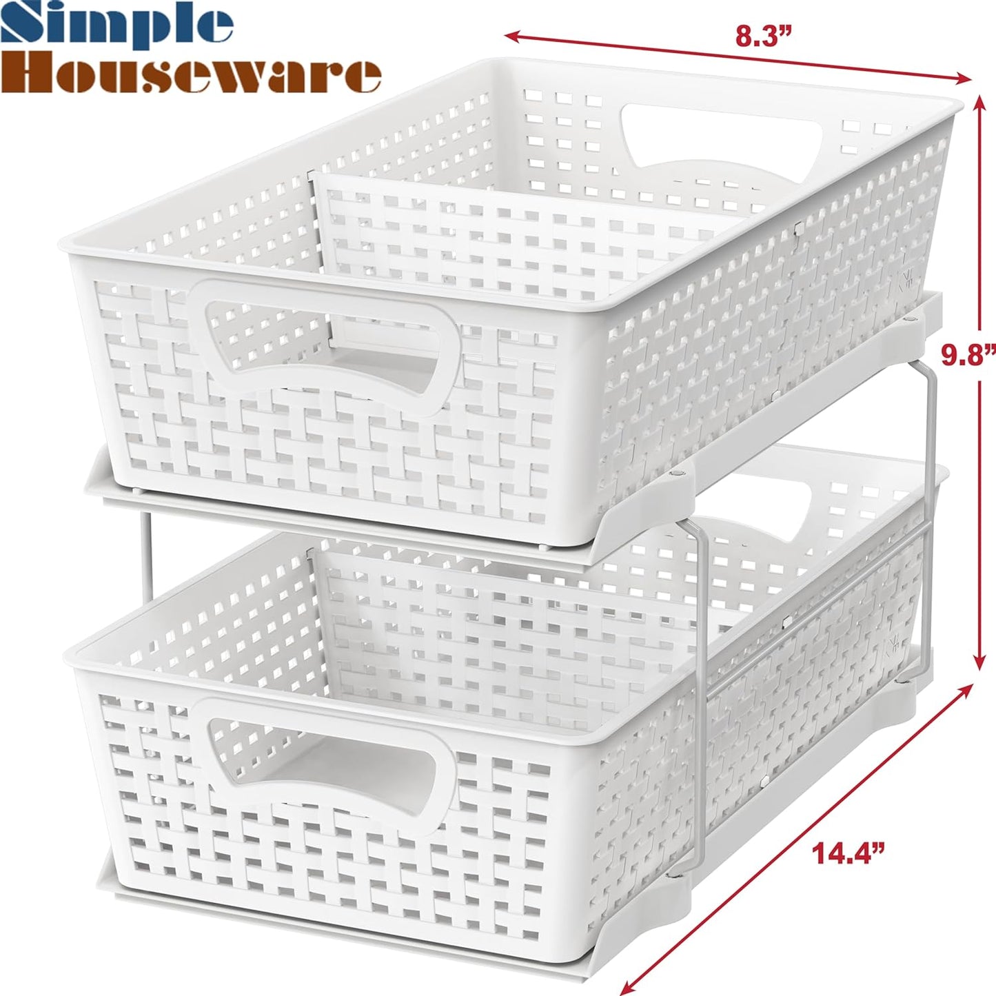 Simplehouseware Two-Tier Under-Sink Bathroom Organizer with Pull-Out Sliding Drawer, White