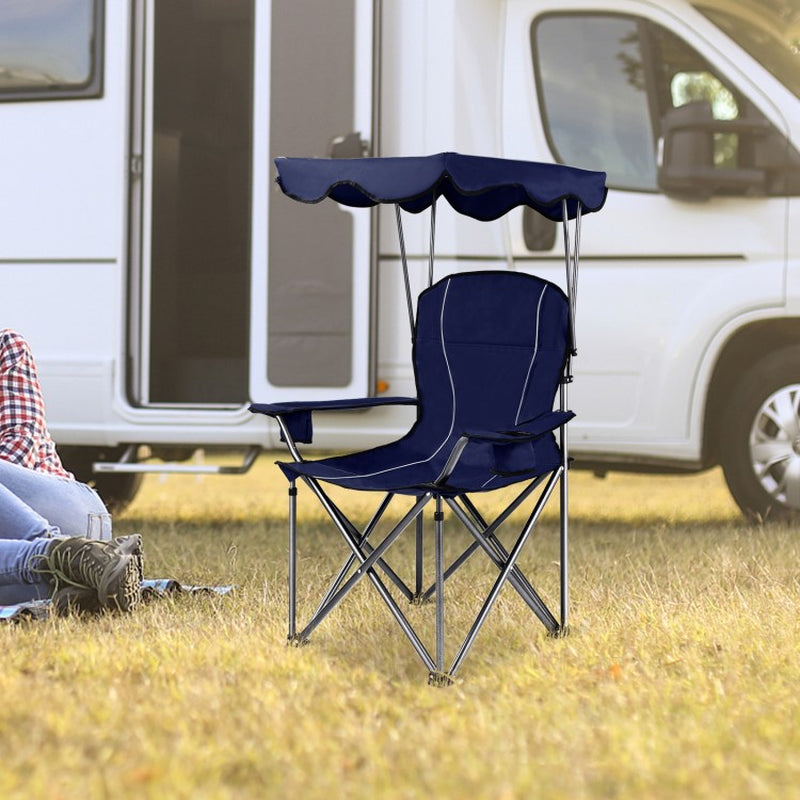 Portable Folding Beach Canopy Chair with Integrated Cup Holders