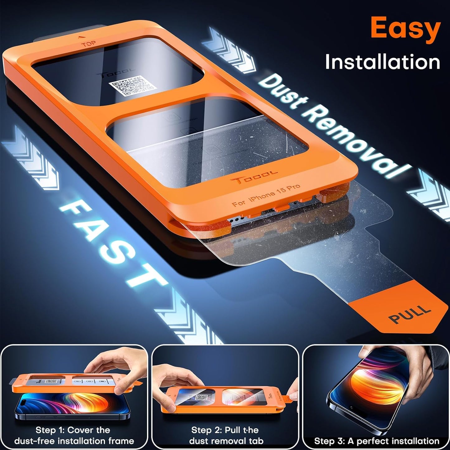2-Pack Tempered Glass Screen Protector for iPhone 15 Pro - Instant Installation, Auto-Dust Removal, HD Clarity, Unbreakable 9H+ Hardness