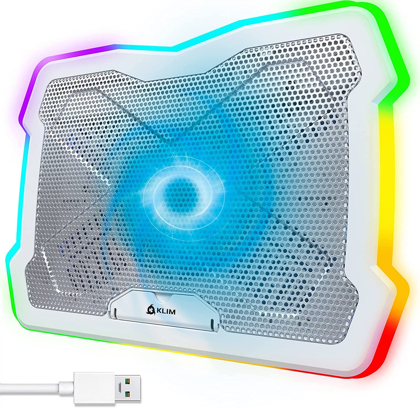 RGB Laptop Cooling Pad with LED Rim - Gaming Laptop Cooler - USB Powered Fan - Stable and Silent Stand - Compatible with Up to 17" Laptops - Black