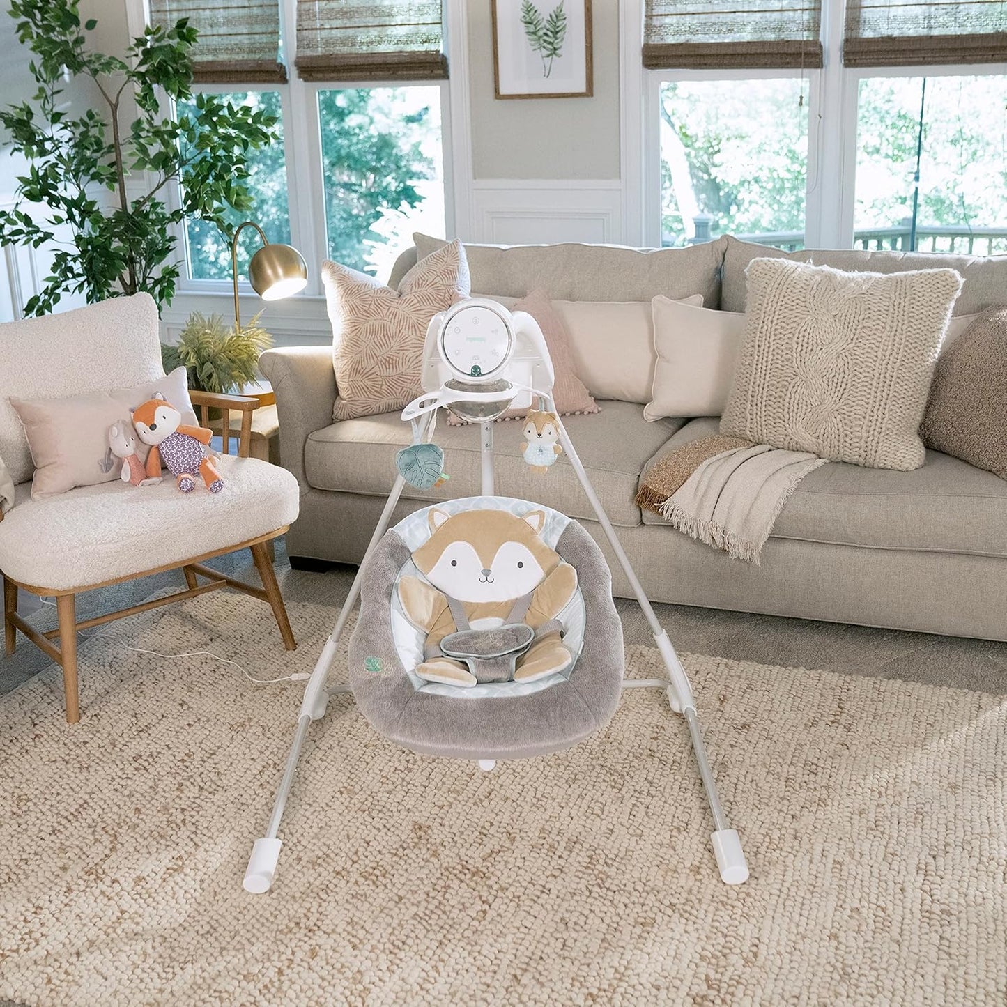 5-Speed Baby Swing - Swivel Seat, 5-Point Safety Harness, Nature Sounds, Ambient Lights