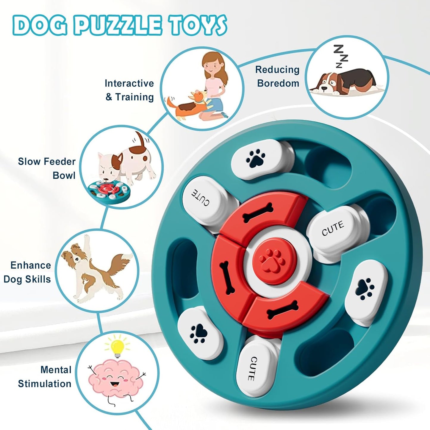 Interactive Dog Puzzle Toys - IQ Training, Brain Stimulation - Treat Dispensing Enrichment Toys, Puppies, Cats, Dogs
