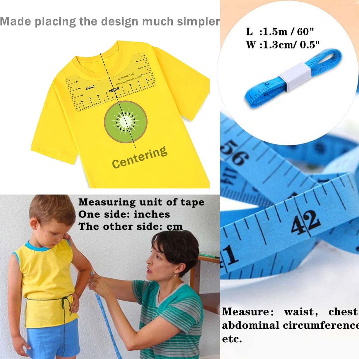 5 Pack T-shirt Ruler Guide for HTV Vinyl Heat Transfer Vinyl and Sublimation, T-Shirt Alignment Tool for Cricut,